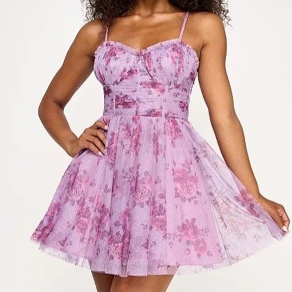 City Studios Floral Printed Glitter Tulle Fit & Flare Dress Juniors Size 3/4 NWT